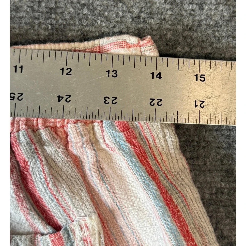 Per Se Linen Blend Striped Shorts Womens‎ Small Coral Blue Cuffed Drawstring